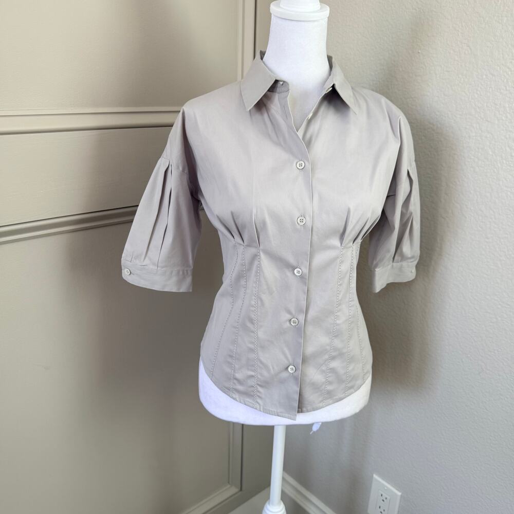 Prada Archival 2006 Cotton Poplin Corset Blouse Light Slate Grey US 4